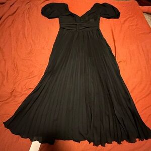 Abercrombie & Fitch Puff Sleeve Pleated Midi Dress NWT Black